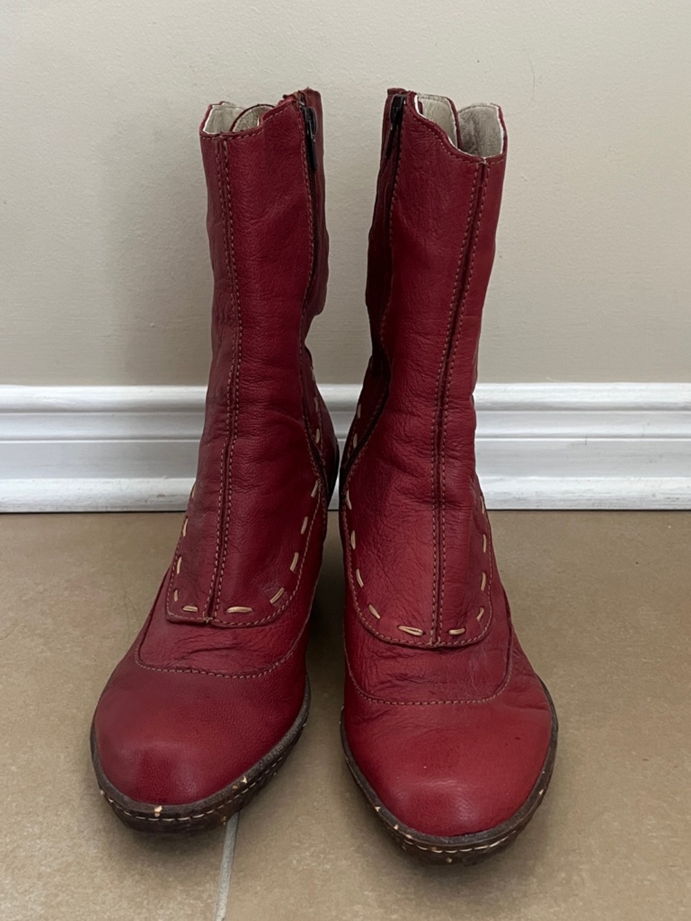 El Naturalists Leather Women's Boots Red Zip Closure Mid Calf - Picture 5 of 9